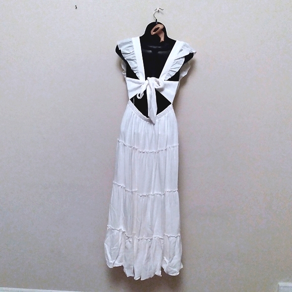 NWT SHOW ME YOUR MUMU Lovely White Linen Blend Tiered Ruffled Midi Dress, XS - Picture 3 of 11